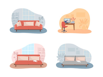Living room and bedroom 2D vector isolated illustration preview picture
