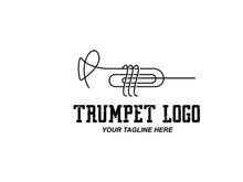 Trumpet logo design, generate melody, musical instrument vector sketch illustration