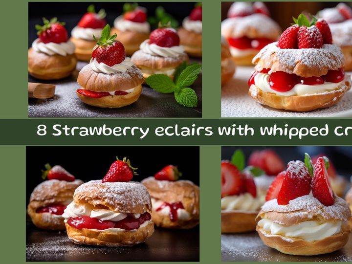 Strawberry eclairs with whipped cream