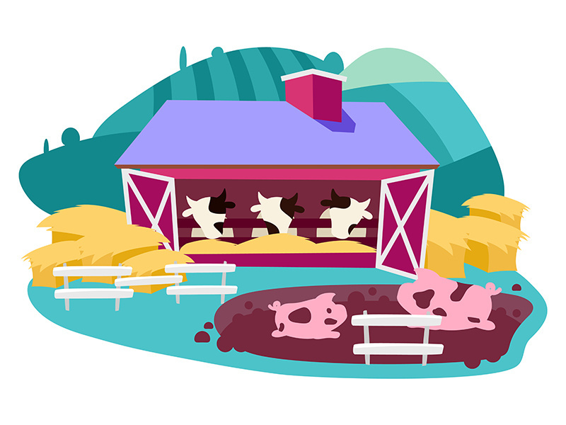 Livestock and dairy farm flat vector illustration