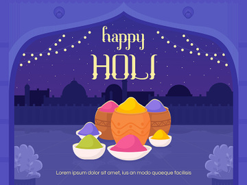 Happy Holi banner flat vector template. preview picture