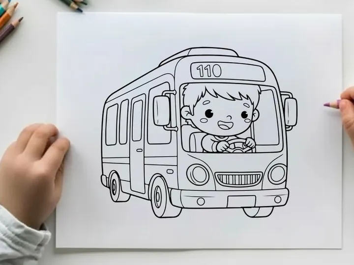 Boy driving minibus vector illustration flat design