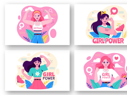 9 Girl Power Vector Illustration