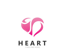 Heart logo design template, luxury ribbon Valentines day and love stripe logotype