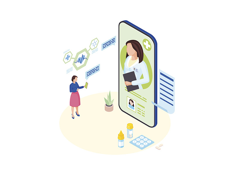 Doctor consulting online isometric illustration