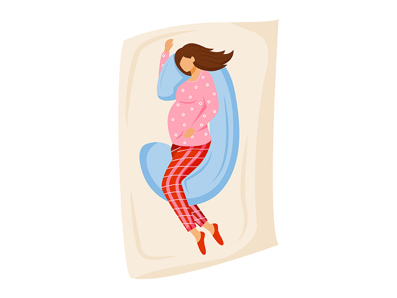 Pregnant woman sleeping flat vector illustration