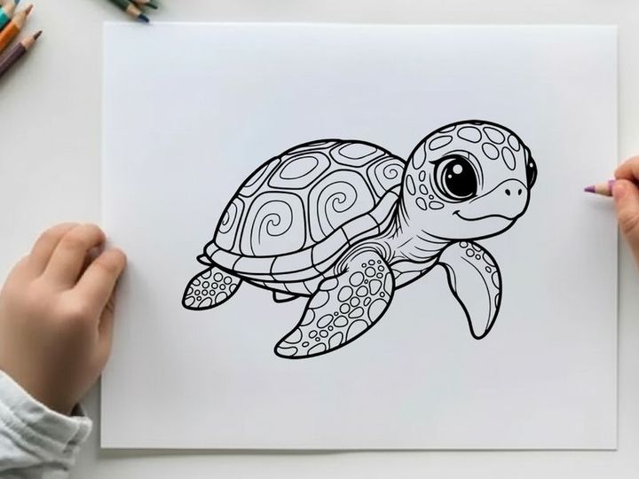 Cute cartoon turtle swimming vector illustration flat design