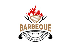 Barbeque Logo, Hot Grill Design With Fire And Spatula