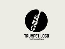 Trumpet logo design, generate melody, musical instrument vector sketch illustration