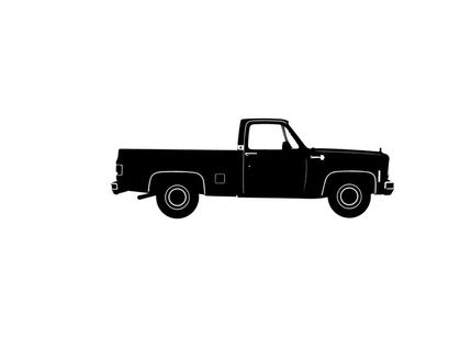 Silhouette of a classic pickup truck with a long bed and two doors