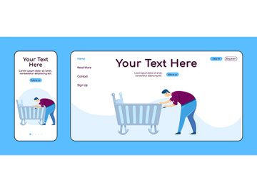 Father fixing cradle adaptive landing page flat color vector template preview picture