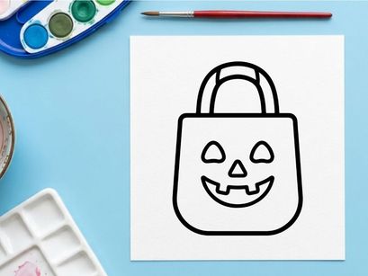 Halloween trick-or-treat bag with spooky jack-o'-lantern face. Cute cartoon candy sack for kids ready for festive celebrations.