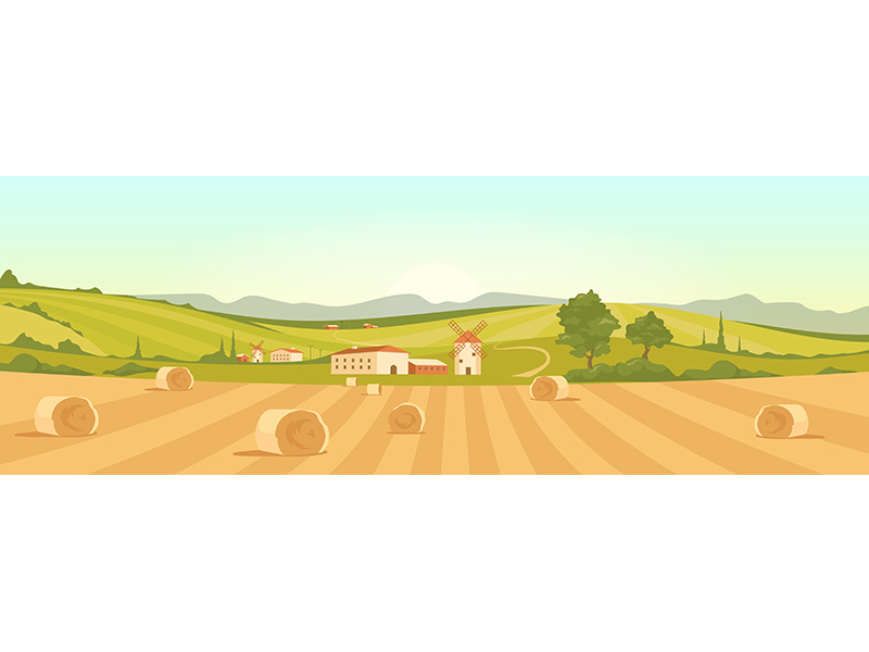 Farm in countryside flat color vector illustration