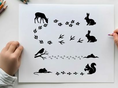 Forest creatures silhouette graphic featuring various animals