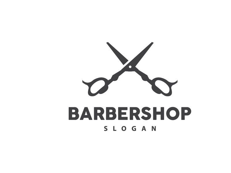 Barbershop Logo, Scissors Vector, Retro Vintage Minimalist