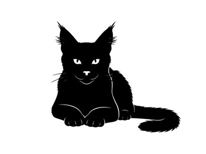 Silhouette of a black cat lying down looking forward