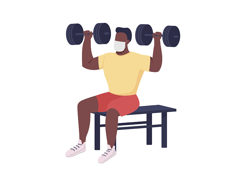 Athletic man with dumbbells semi flat color vector character