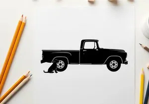 Silhouette of a pickup truck with a dog