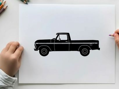 Silhouette of a classic pickup truck with a single cab