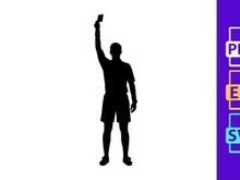 Soccer referee holding red card in a match