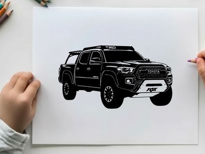 Silhouette of a modern pickup truck with roof rack and bull bar silhouette