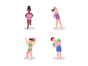 Kids in swimwear semi flat color vector character set preview picture