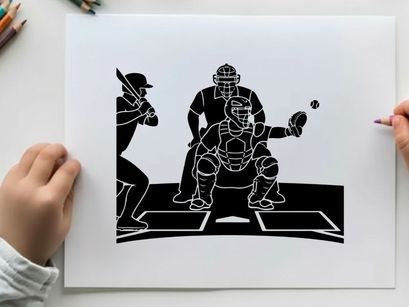 Baseball silhouette of catcher throwing out a runner