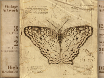 Butterfly in Vintage Steampunk Da Vinci Drawing Style preview picture