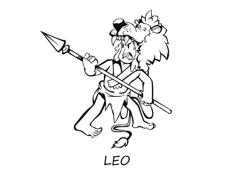Leo zodiac sign man outline cartoon vector illustration