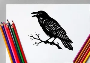 Black Crow Illustration on Branch for Nature and Wildlife Design