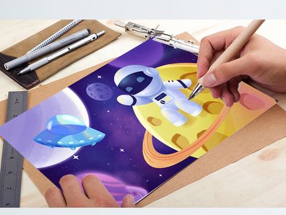 Purple Brilliant Planet Robot Universe Exploration With Map