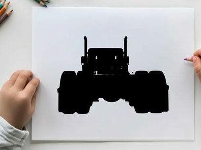 Silhouette of a large truck with oversized tires and exhaust pipes