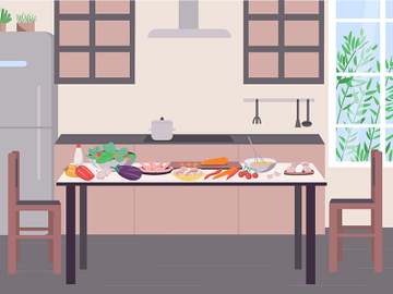 Kitchen table for cooking flat color vector illustration preview picture