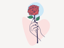 Women Hand Give a Flower, Vector Illustration