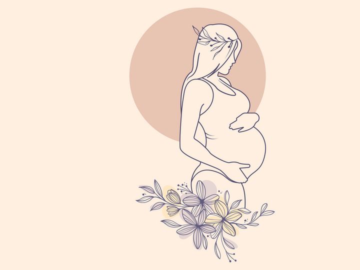 Line art portrait woman, Flower mother's day illustration
