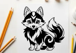 Cute husky dog sitting cartoon vector illustration