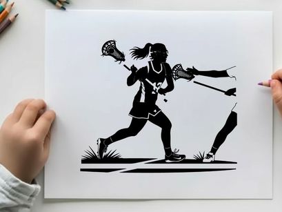 Lacrosse players in action silhouette