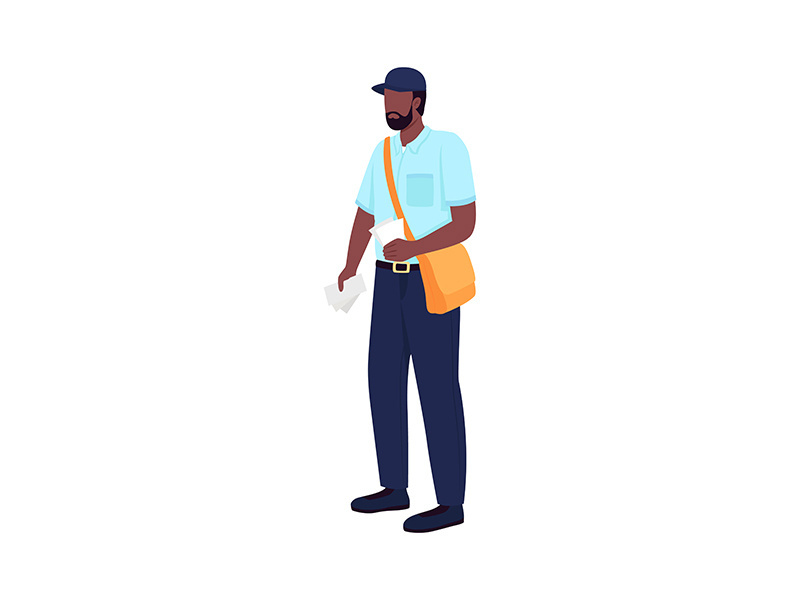 African american postman flat color vector faceless character