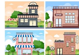 16 Coffeehouse, Cafe or Ice Cream Shop Illustration