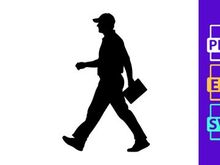 Silhouette of a man walking with a briefcase in his hand