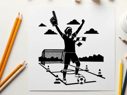 Silhouette of a triumphant soccer player celebrating a goal