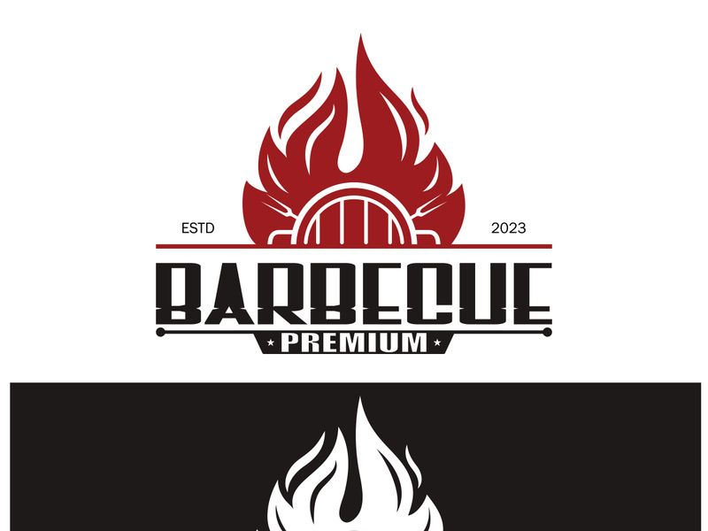 Simple Barbecue Vintage hot grill, with crossed flames and spatula. Logo for restaurant, badge, cafe and bar.vector