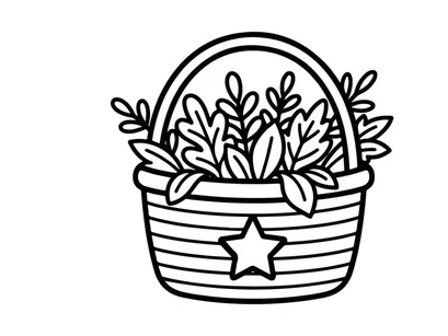 Cesta artesanal de Halloween preenchida com vegetação assustadora. Recipiente estilo vintage de trick-or-treat com estrela e detalhes folheados para decoração festiva.