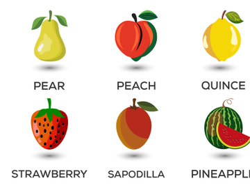 Set of fruits. Different colorful fruits. Fresh food, healthy eating concept. Vector illustration preview picture