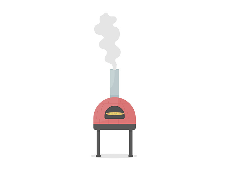 Wood-fired oven for pizza cooking semi flat color vector object