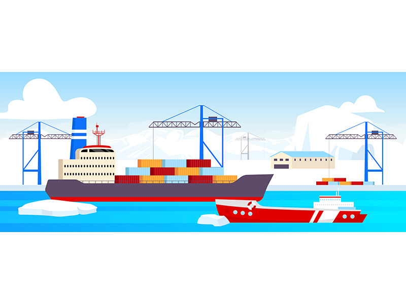 Polar shipyard flat color vector illustration