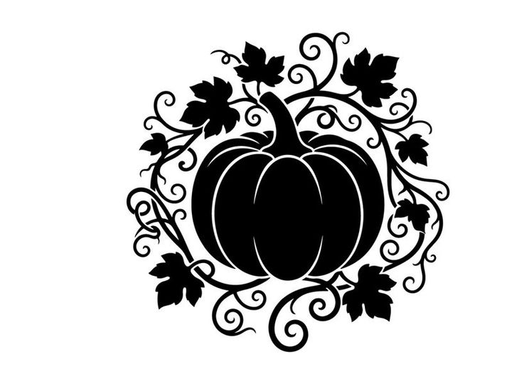 Elegant Halloween Pumpkin with Decorative Leaves and Swirls
