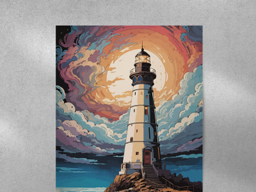 Cosmic Lighthouse Near Sea Beach Artwork preview picture