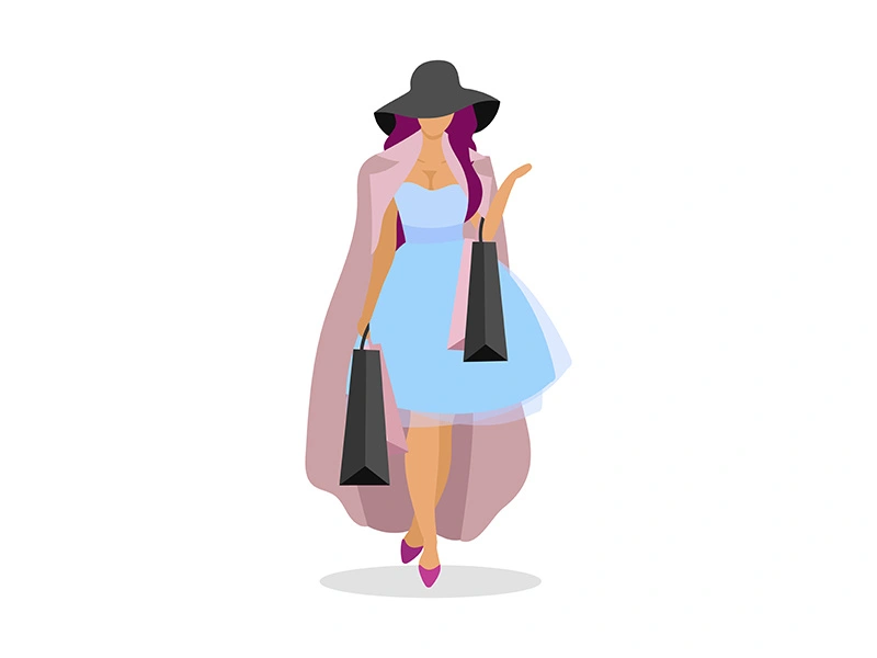 Shopaholic fashionista flat color vector faceless character