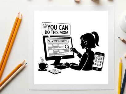 Silhouette of a woman job searching on computer with encouragement